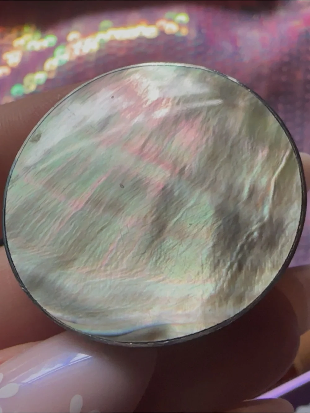 Iridescent Mother of Pearl Circle Disk Ring